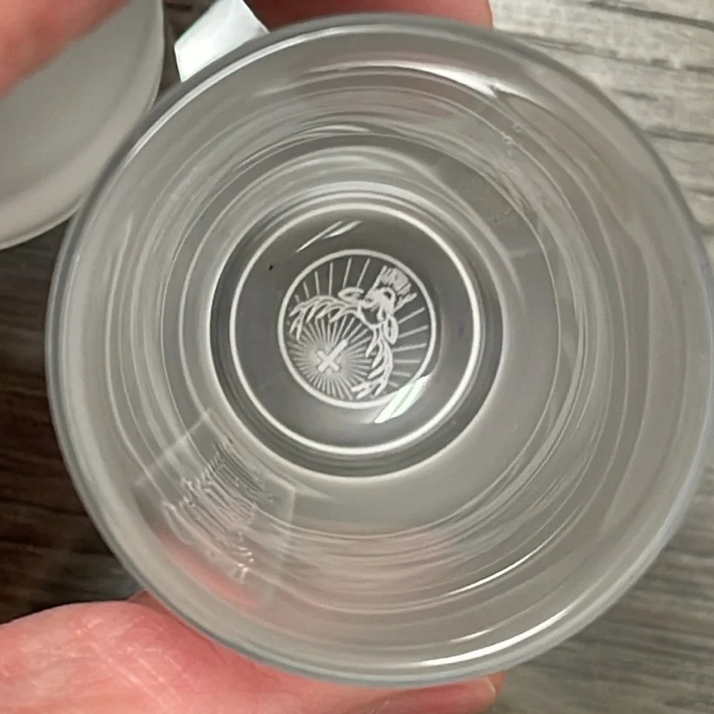 Pair of Embossed Jagermeister Frosted Glass 1 fl. oz Shot Glasses Barware Bar